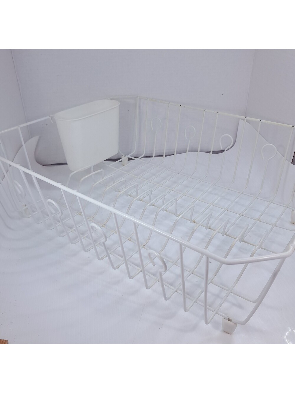 Vintage Rubbermaid Dish Drainer Drying Rack Coated Wire utensil hold White 1H92